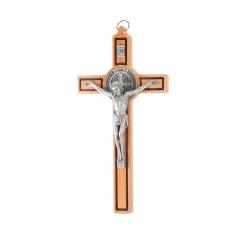 Krzyż z drzewa oliwnego z medalem Św.Benedykta 14 cm - Wersja Lux